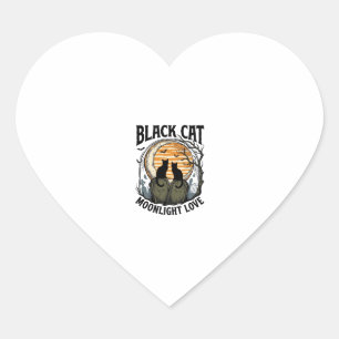 Black Cat Halloween Shirt Vintage Moon Graveyard A Heart Sticker