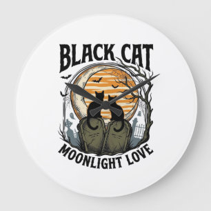 Black Cat Halloween Shirt Vintage Moon Graveyard A Large Clock