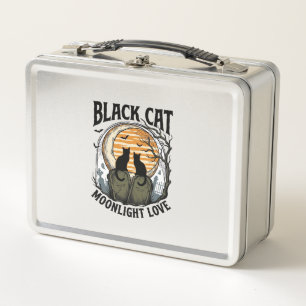Black Cat Halloween Shirt Vintage Moon Graveyard A Metal Lunch Box
