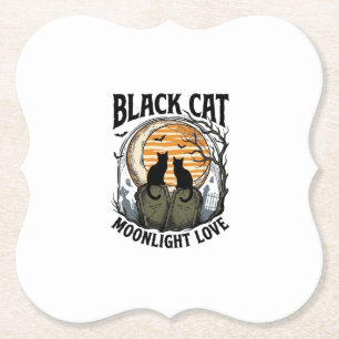 Black Cat Halloween Shirt Vintage Moon Graveyard A Paper Coaster