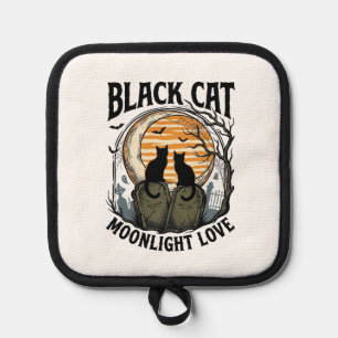 Black Cat Halloween Shirt Vintage Moon Graveyard A Pot Holder