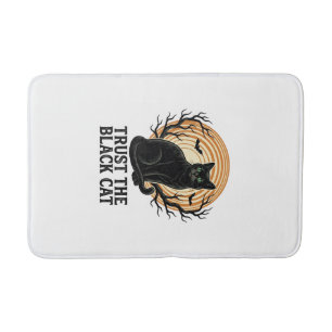 Black Cat Halloween Shirt Vintage Spooky Moon Cat  Bath Mat