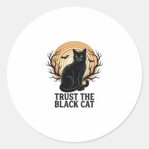 Black Cat Halloween Shirt Vintage Spooky Moon Cat Classic Round Sticker