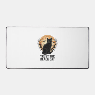 Black Cat Halloween Shirt Vintage Spooky Moon Cat Desk Mat