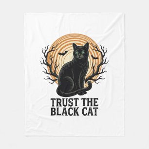 Black Cat Halloween Shirt Vintage Spooky Moon Cat Fleece Blanket
