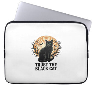 Black Cat Halloween Shirt Vintage Spooky Moon Cat Laptop Sleeve
