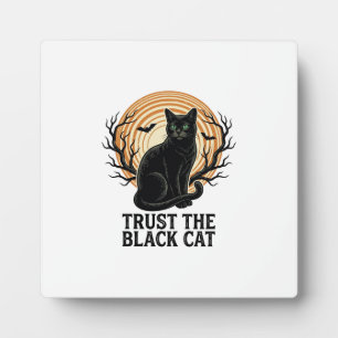 Black Cat Halloween Shirt Vintage Spooky Moon Cat Plaque