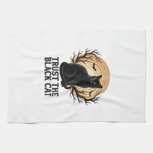Black Cat Halloween Shirt Vintage Spooky Moon Cat  Tea Towel