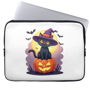 Black Cat Halloween Shirts For Men Women Pumpkin H Laptop Sleeve