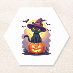 Black Cat Halloween Shirts For Men Women Pumpkin H Paper Coaster