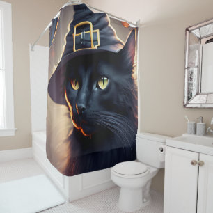 Black Cat Halloween Shower Curtain