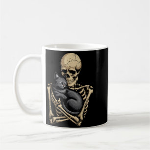 Black Cat Halloween Skeleton Hugging Cat Funny Coffee Mug