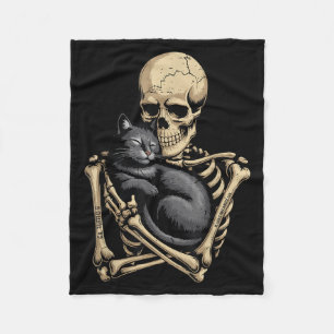 Black Cat Halloween Skeleton Hugging Cat Funny Fleece Blanket