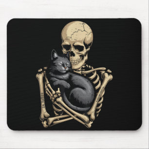 Black Cat Halloween Skeleton Hugging Cat Funny Mouse Pad