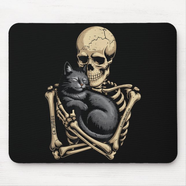 Black Cat Halloween Skeleton Hugging Cat Funny Mouse Pad (Front)
