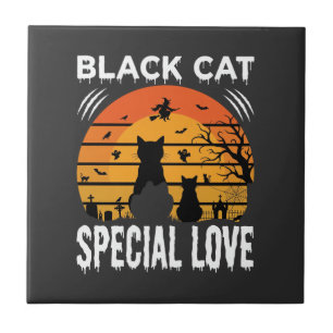 Black Cat Halloween Special Love Gothic Design Ceramic Tile