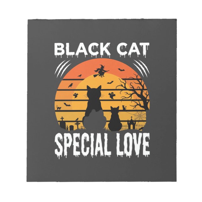Black Cat Halloween Special Love Gothic Design Notepad (Front)