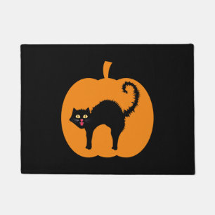 Black cat Halloween, spooky cat pumpkin Halloween Doormat