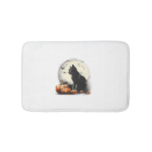 Black Cat Halloween Spooky Moon Artwork Pumpkin Sp Bath Mat