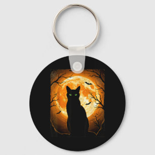 Black Cat Halloween Spooky Moon Cats Lover Men Key Ring