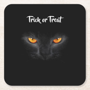 Black cat Halloween Square Paper Coaster