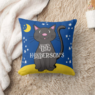 Black Cat Halloween Stars Moon Cute Kids  Cushion