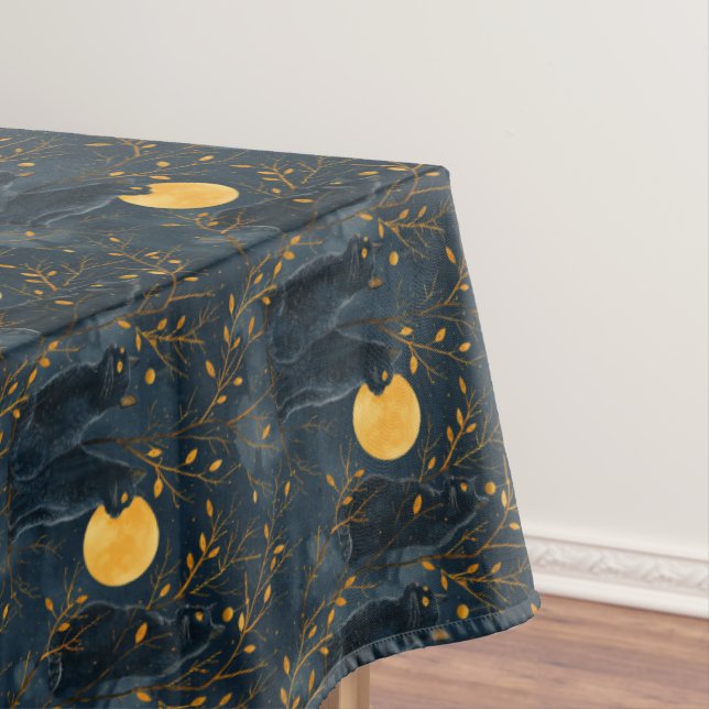 Black Cat Halloween Tablecloth Home Decor Parties (In Situ)