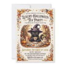 Black Cat Halloween Tea Party Invitation 2026 Prin