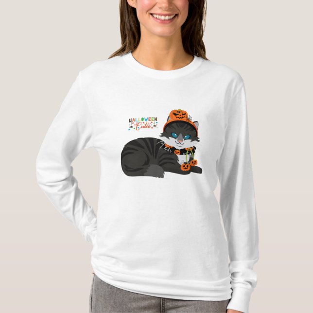 Black Cat Halloween Tee Shirt (Front)
