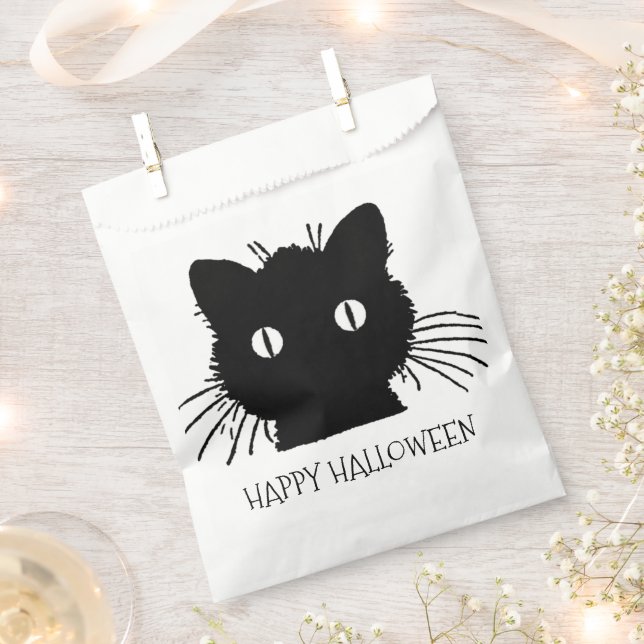 Black Cat Halloween Treats Favour Bag (Clipped)