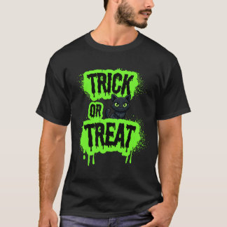 Black Cat Halloween _ Trick or Treat Neon spooky T-Shirt