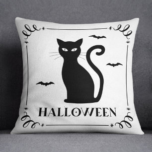 Black Cat Halloween Typography Cushion