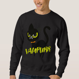 Black Cat Halloween Vampurr I Fun Vampire Cat Cost Sweatshirt