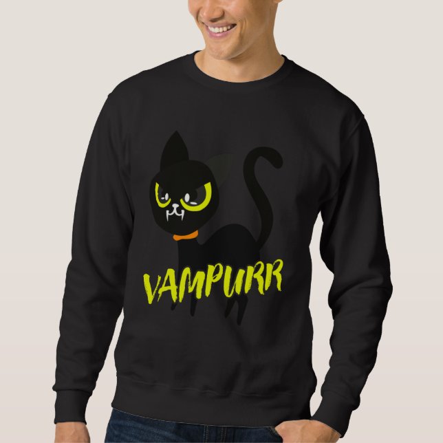 Black Cat Halloween Vampurr I Fun Vampire Cat Cost Sweatshirt (Front)