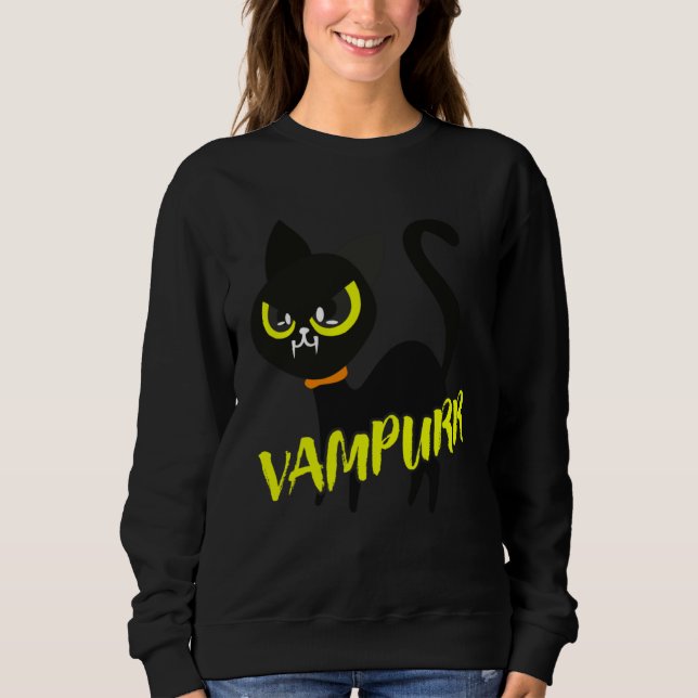 Black Cat Halloween Vampurr I Fun Vampire Cat Cost Sweatshirt (Front)