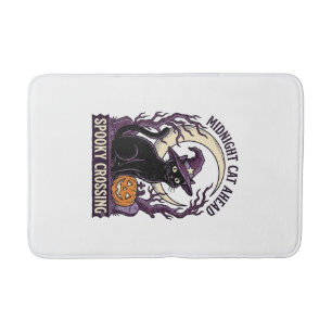 Black Cat Halloween Vintage Engraving Pumpkin Cat  Bath Mat