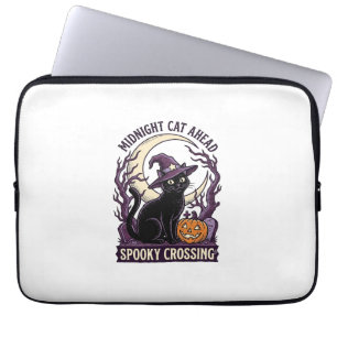 Black Cat Halloween Vintage Engraving Pumpkin Cat Laptop Sleeve