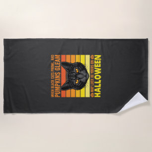 Black Cat Halloween Vintage Pumpkin Graphic Beach Towel