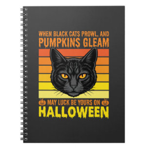 Black Cat Halloween Vintage Pumpkin Graphic Notebook