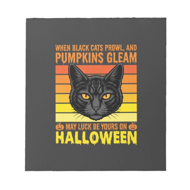 Black Cat Halloween Vintage Pumpkin Graphic Notepad (Front)