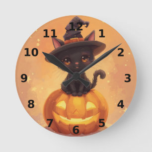 Black Cat Halloween Wall Clock
