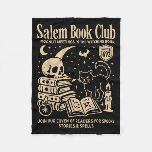 Black Cat Halloween Witch Book Club Design Fleece Blanket