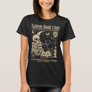 Black Cat Halloween Witch Book Club Design T-Shirt
