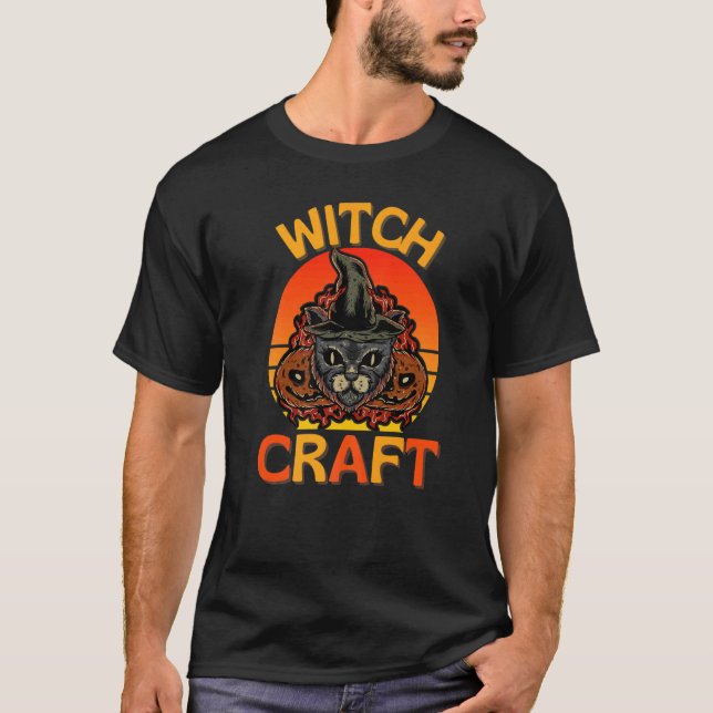 Black Cat Halloween Witchcraft Cat Witch Pumpkin M T-Shirt (Front)