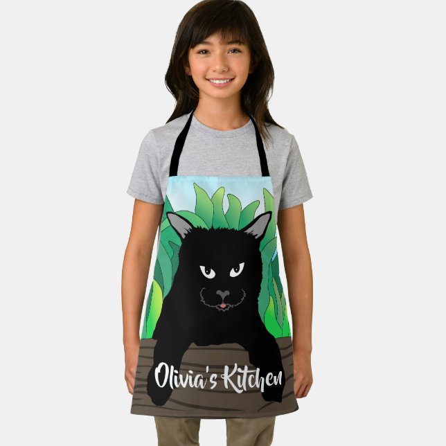 Black cat hanging, All-Over Small Print Apron (Insitu)