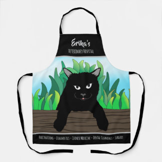 Black cat hanging on fence, Business theme, Medium Apron