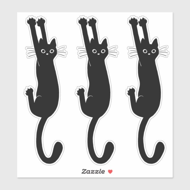 Black Cat Hanging On | Funny Kitty Vinyl Stickers (Sheet)