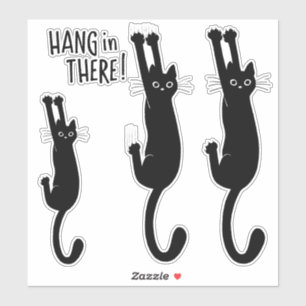 Black Cat Hanging On   Funny Kitty Vinyl Stickers