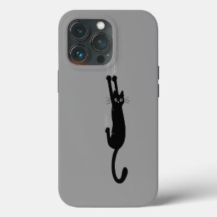 Black Cat Hanging On   Humourous Kitty Cat iPhone 13 Pro Case