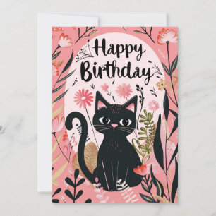Black Cat Happy Birthday Holiday Card